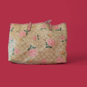 Coach Beige and Pink Floral Tote